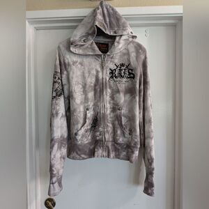 Rebel Spirit Y2K  Gray Tie Dye Rock & Roll Royalty XL Unisex Rhinestone Skull